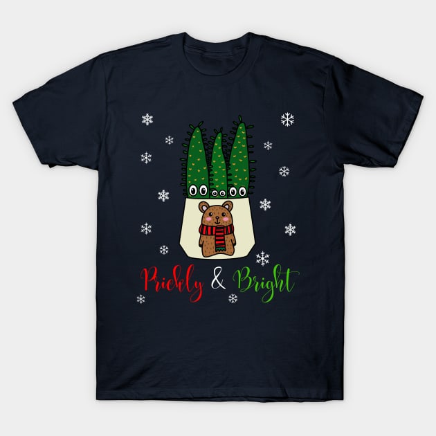 Prickly And Bright - Eves Pin Cacti In Christmas Bear Pot T-Shirt by DreamCactus